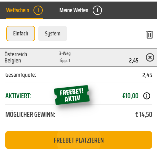 Wettschein mit Freebet