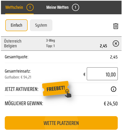 Wettschein mit Freebet